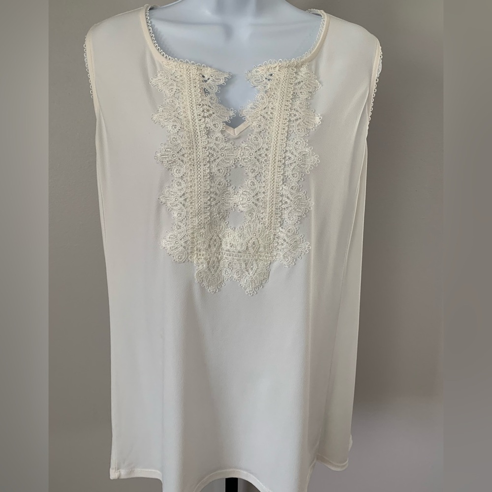 Roz & Ali Cream Embellished Blouse with Lace Detail